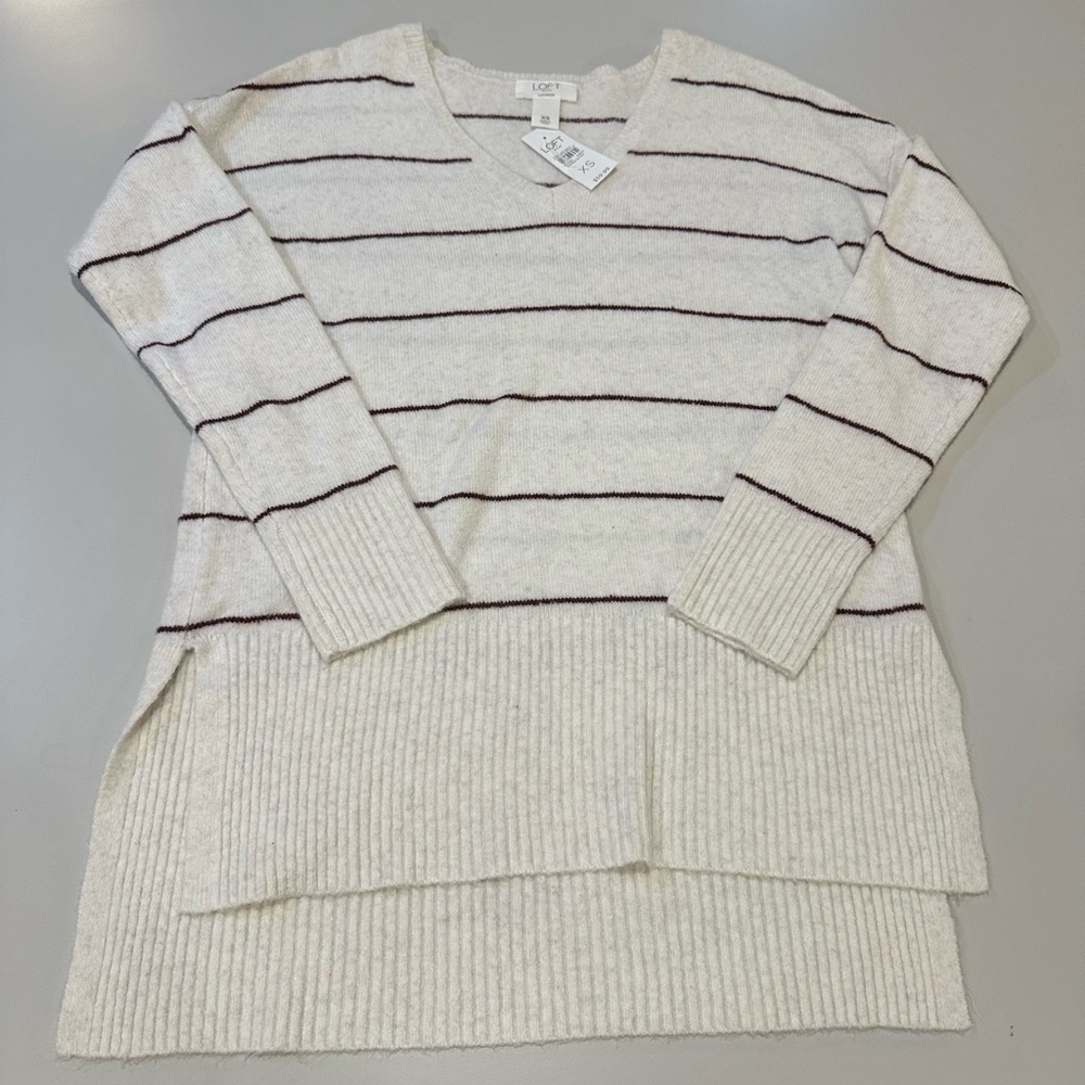 Loft V Neck Striped Sweater Size XS NWT